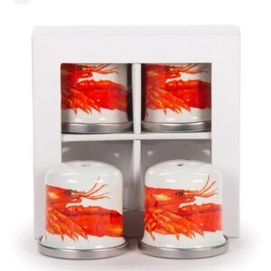Newport Style Enamelware Lobster Salt & Pepper Shakers Set‎ of 4. New in Box